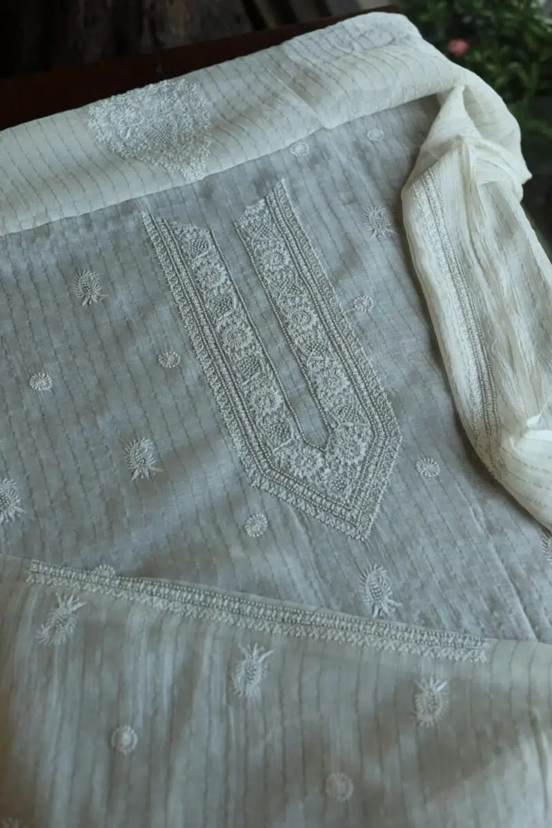 Stripe Chanderi Chikankari Men's Kurta Fabrics