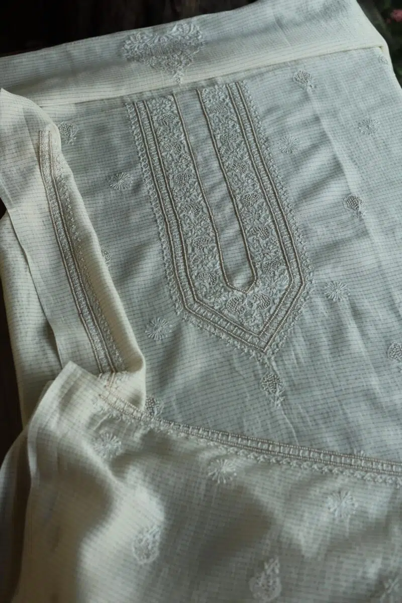 Stripe Tissue Silk Chikankari Men's Kurta Fabrics