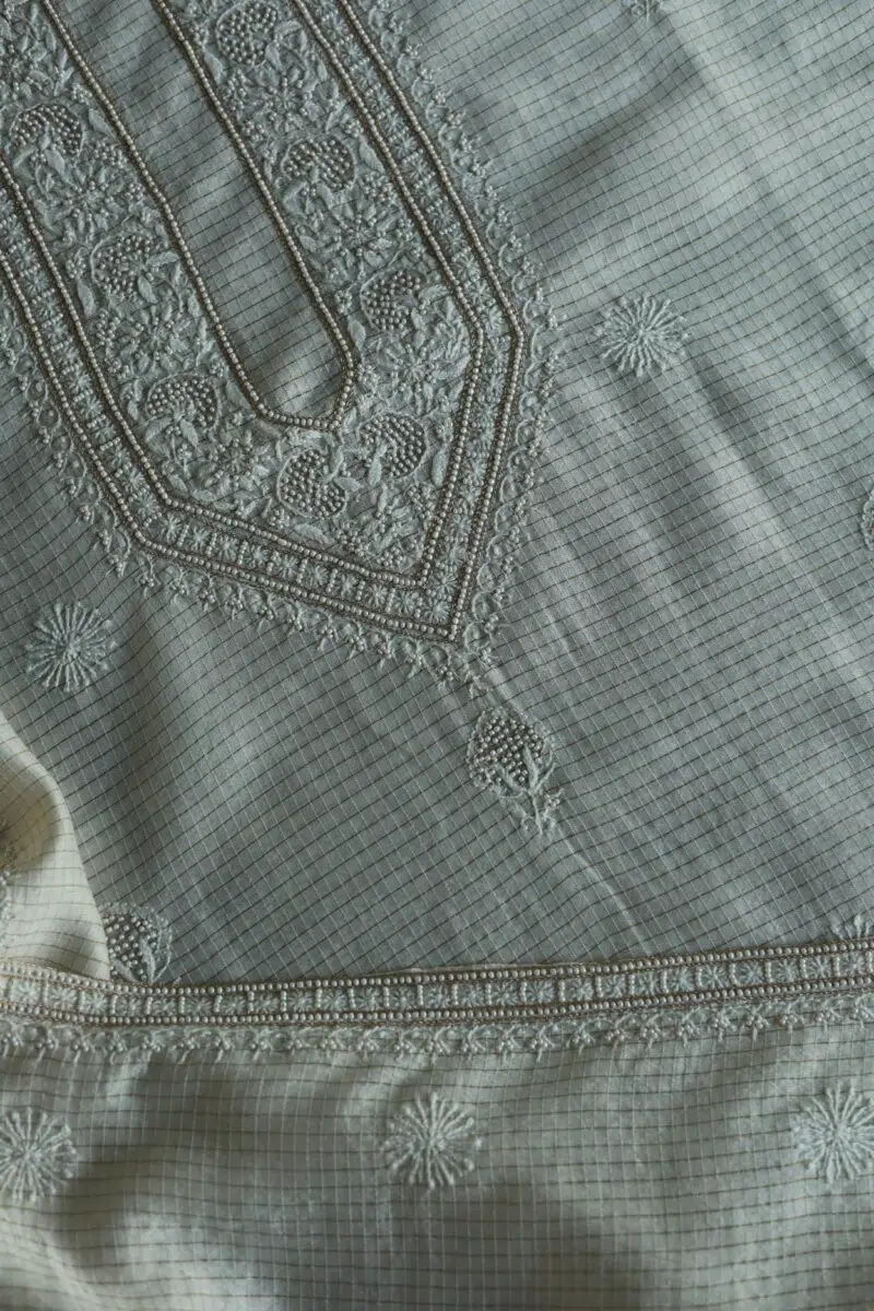 Stripe Tissue Silk Chikankari Men's Kurta Fabrics