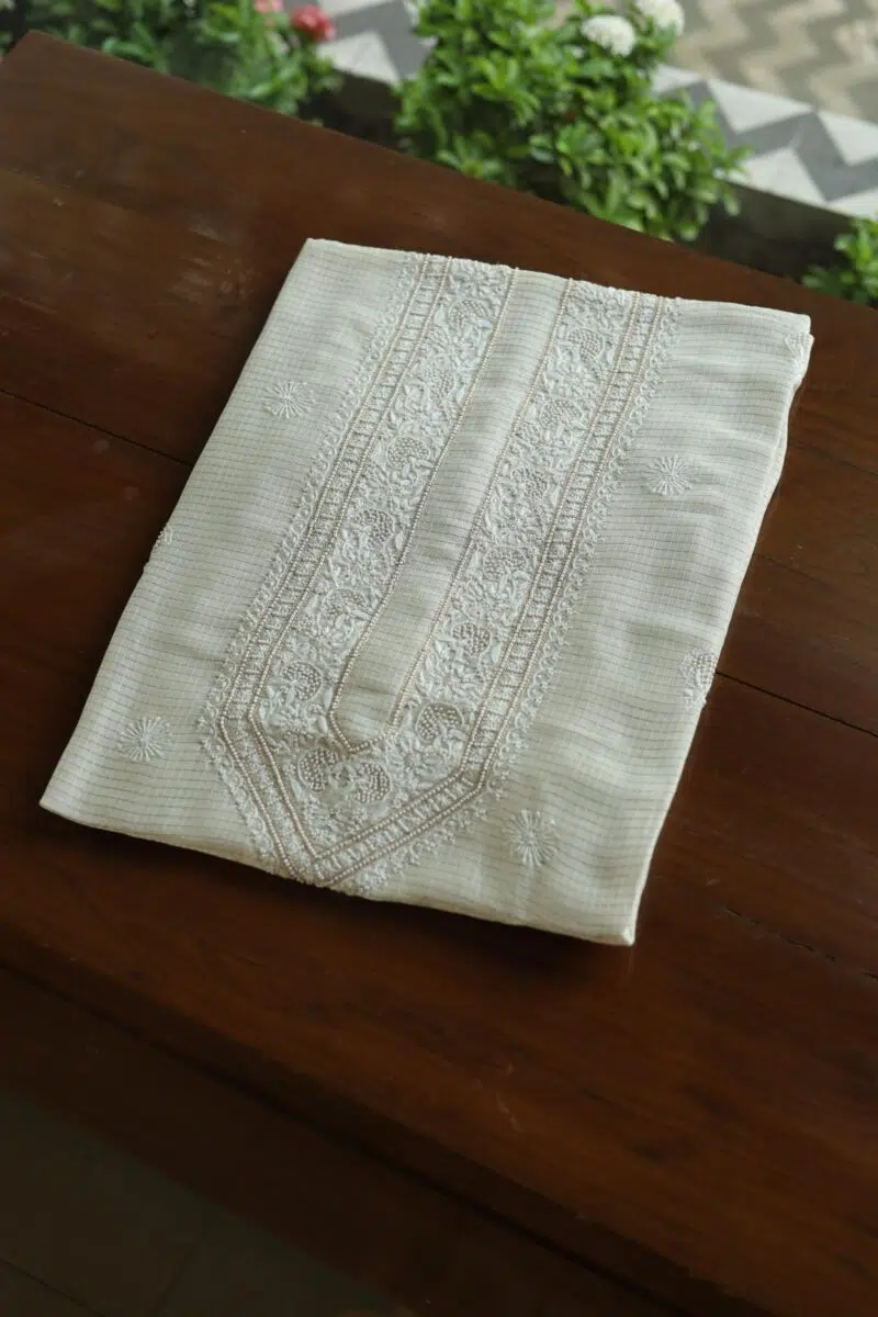 Stripe Tissue Silk Chikankari Men's Kurta Fabrics