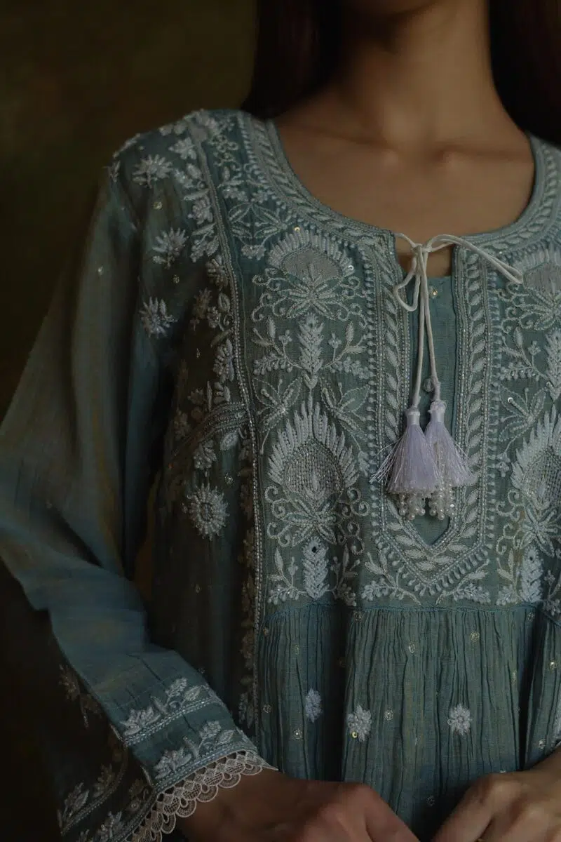 Tissue Silk Chikankari Bhopali Kurta Set