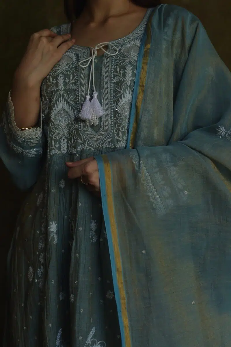 Tissue Silk Chikankari Bhopali Kurta Set