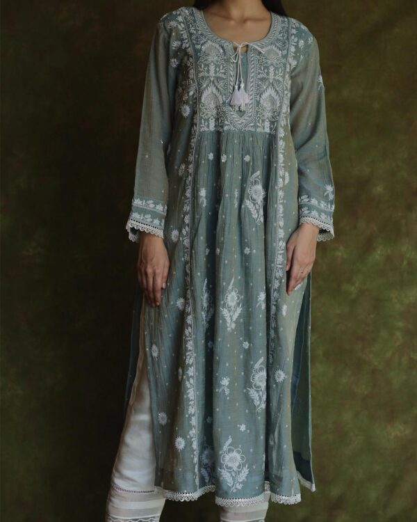 Tissue Silk Chikankari Bhopali Kurta Set - Image 3