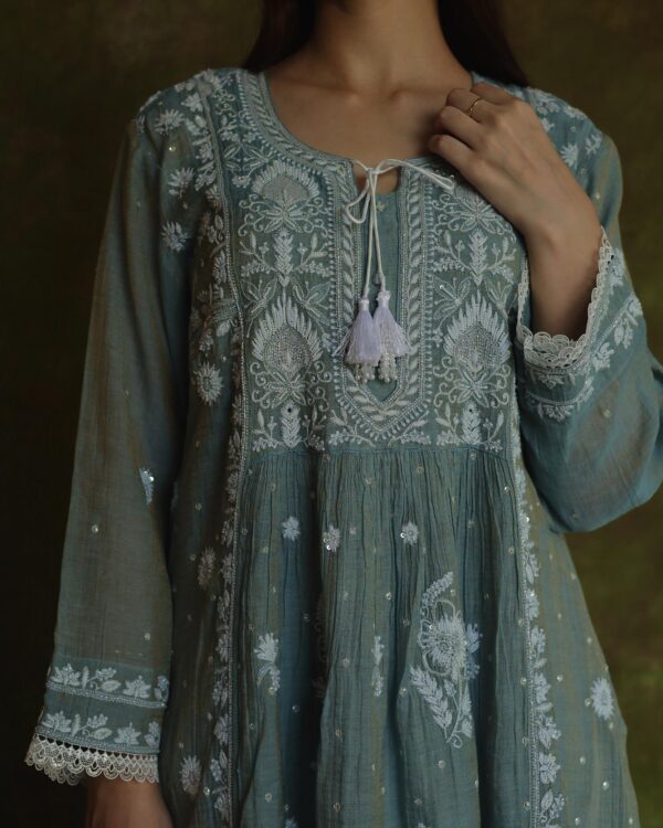 Tissue Silk Chikankari Bhopali Kurta Set - Image 4