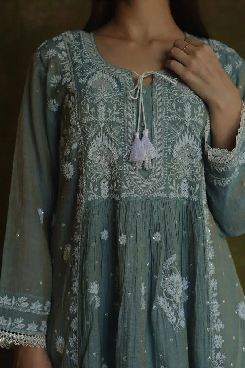 Tissue Silk Chikankari Bhopali Kurta Set