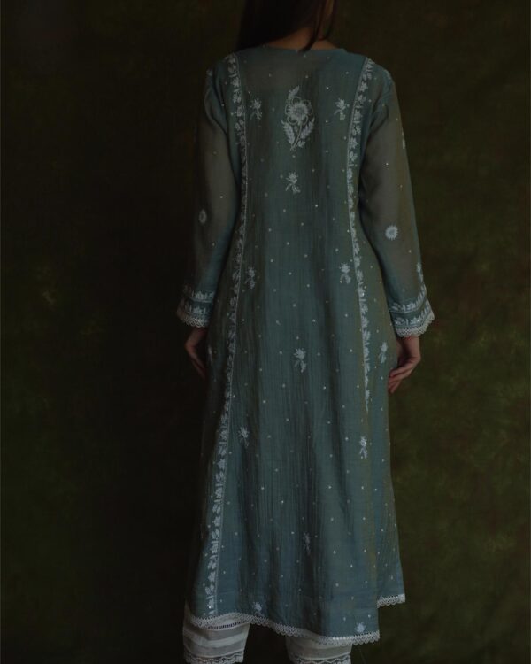 Tissue Silk Chikankari Bhopali Kurta Set - Image 5