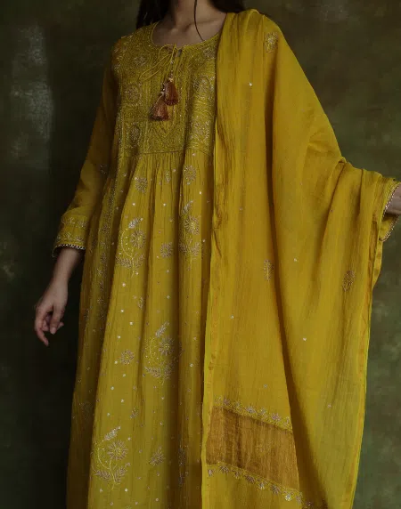 Tissue Silk Chikankari Bhopali Kurta Set