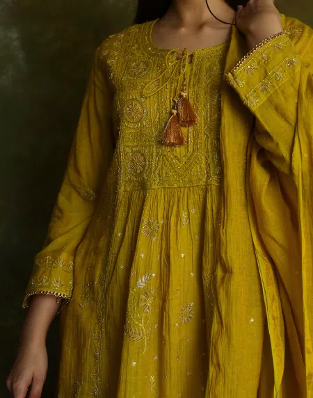 Tissue Silk Chikankari Bhopali Kurta Set