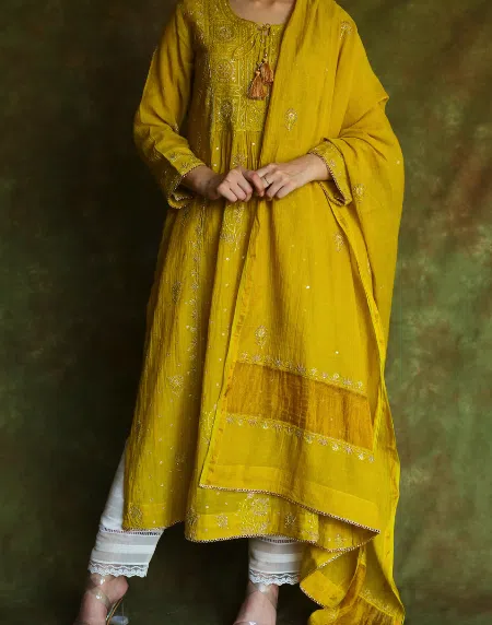 Tissue Silk Chikankari Bhopali Kurta Set