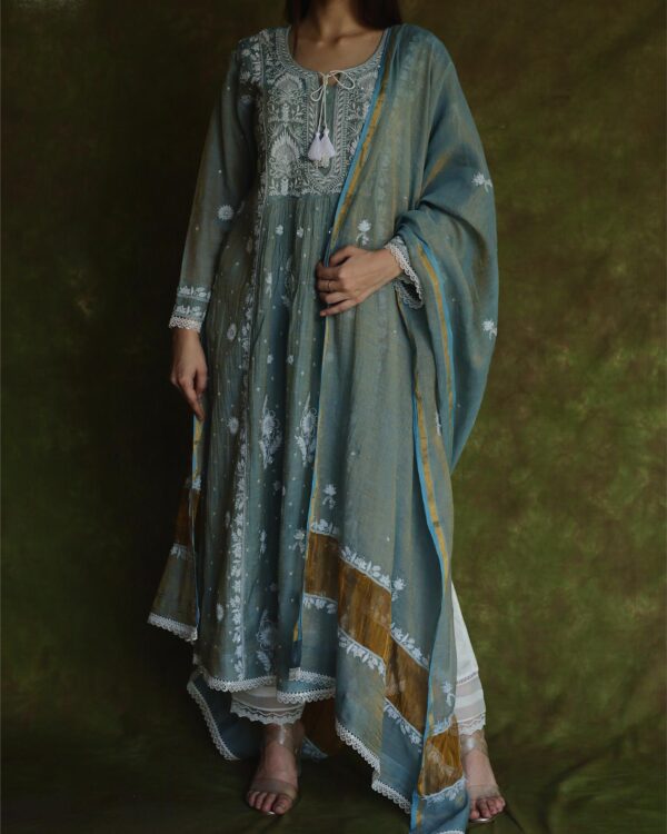 Tissue Silk Chikankari Bhopali Kurta Set - Image 8
