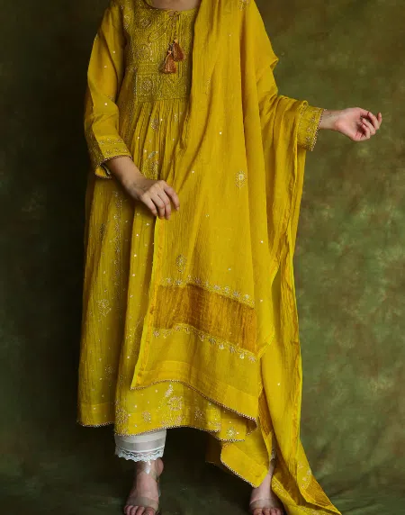 Tissue Silk Chikankari Bhopali Kurta Set