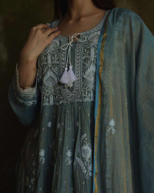 Tissue Silk Chikankari Bhopali Kurta Set - Image 10