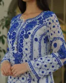 Indigo White Malmal Pearl Work Chikankari Anarkali With Dupatta