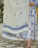 Indigo White Malmal Pearl Work Chikankari Anarkali With Dupatta