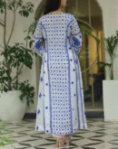 Indigo White Malmal Pearl Work Chikankari Anarkali With Dupatta