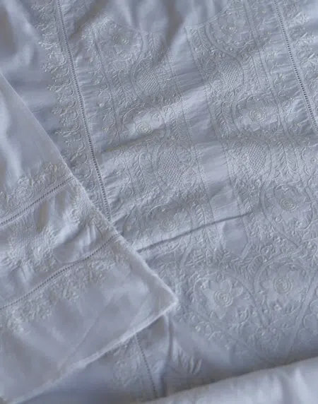 White Cotton Chikankari Semi-Stitched Kurta Dupatta Fabrics