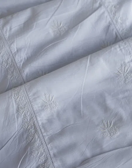 White Cotton Chikankari Semi-Stitched Kurta Dupatta Fabrics