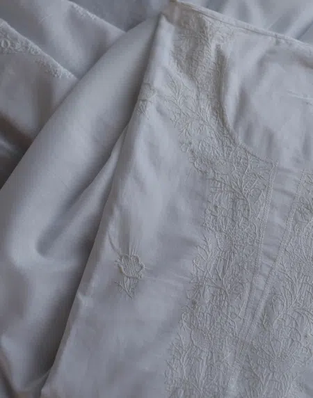 White Cotton Chikankari Semi-Stitched Kurta Dupatta Fabrics