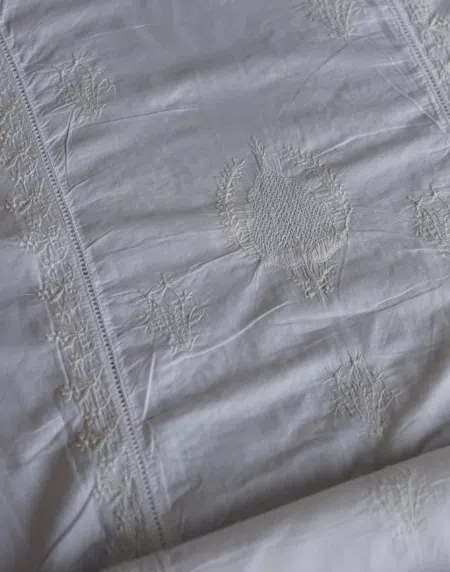 White Cotton Chikankari Semi-Stitched Kurta Dupatta Fabrics