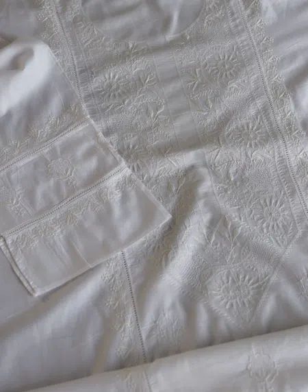 White Cotton Chikankari Semi-Stitched Kurta Dupatta Fabrics