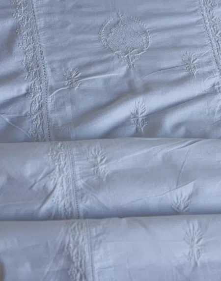 White Cotton Chikankari Semi-Stitched Kurta Dupatta Fabrics