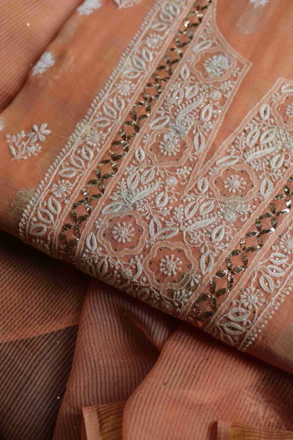 Malmal Zari Booti Chikankari Fabrics - Image 2