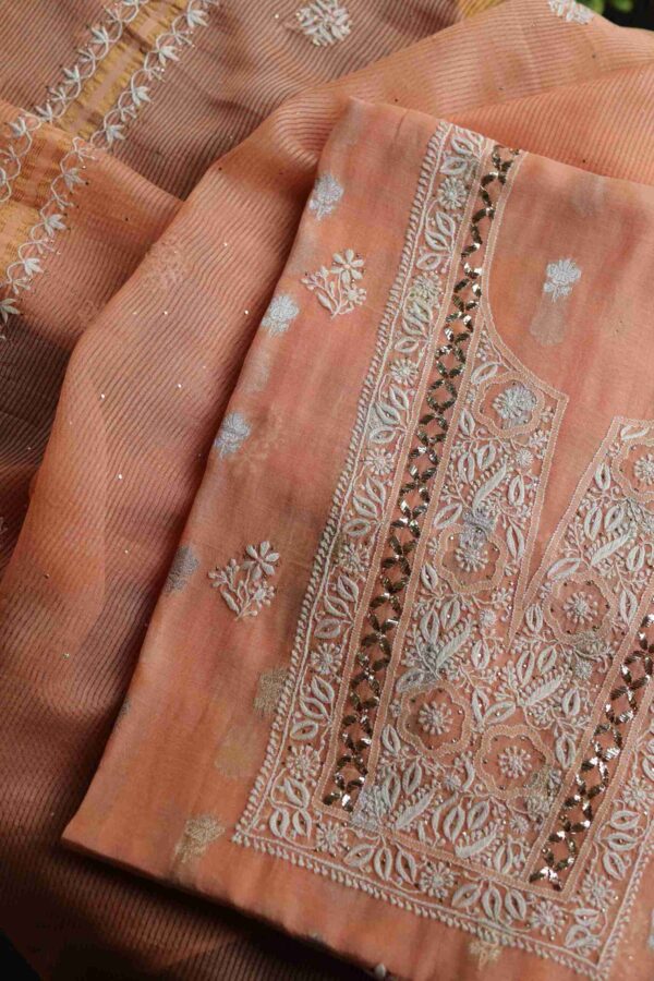 Malmal Zari Booti Chikankari Fabrics - Image 3