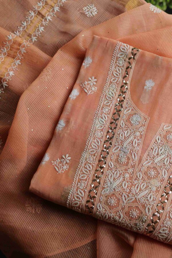 Malmal Zari Booti Chikankari Fabrics - Image 4