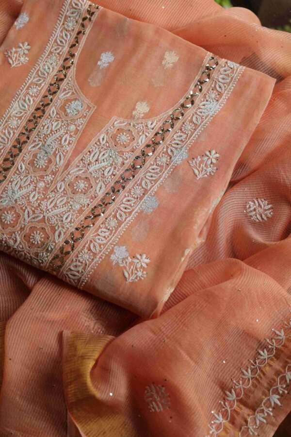 Malmal Zari Booti Chikankari Fabrics - Image 6