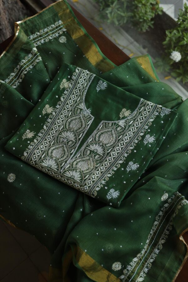 Banarasi Zari Chanderi Unstitched Chikankari Fabrics - Image 3