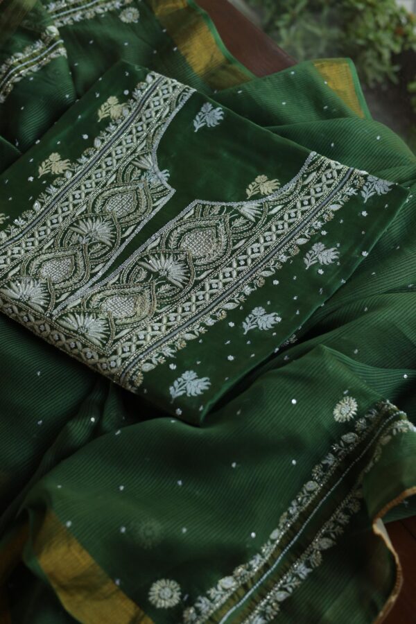 Banarasi Zari Chanderi Unstitched Chikankari Fabrics - Image 7