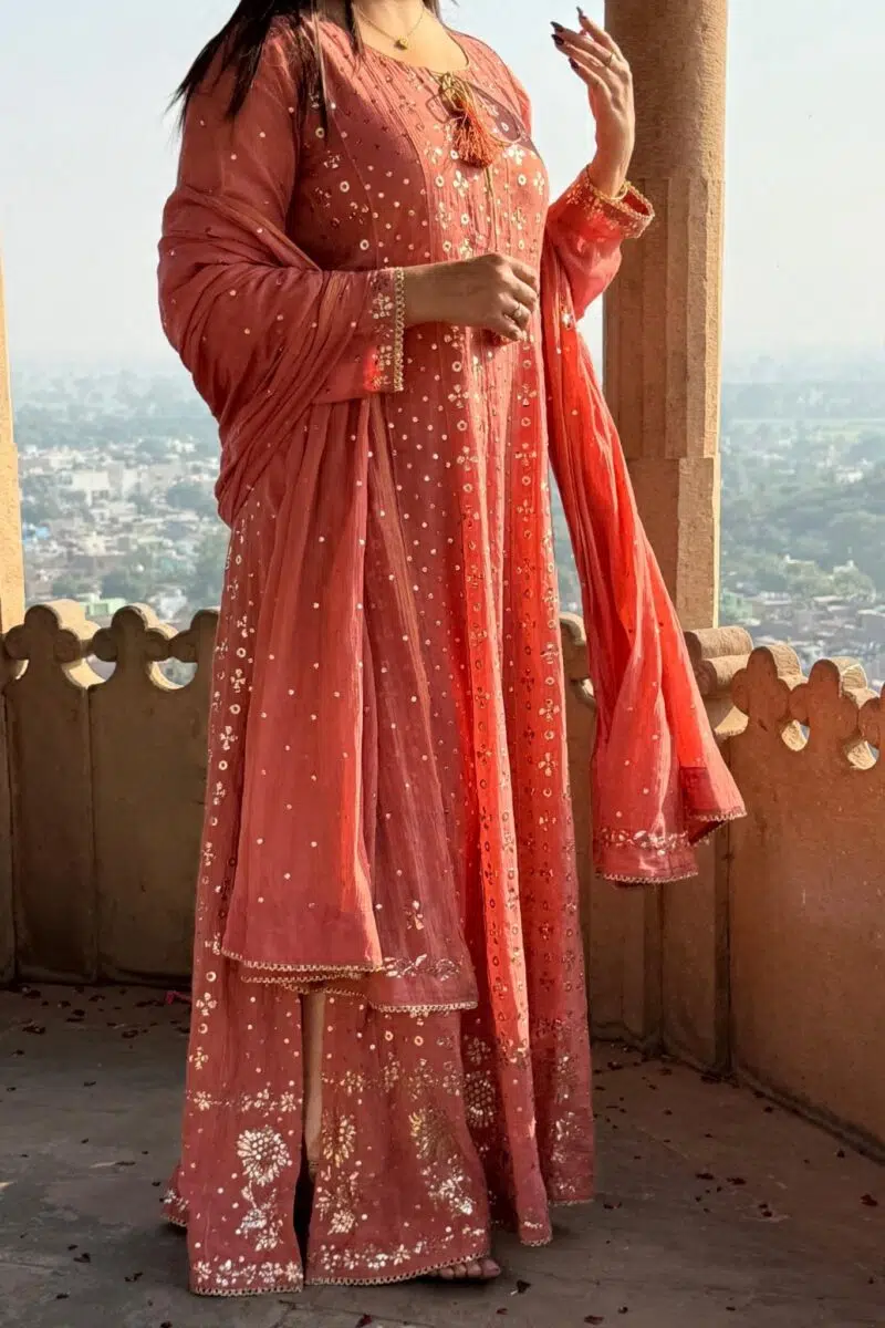 Peach Tangerine | Tissue Anarkali