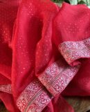 Noor Kamdani Crimson Red Border Chikankari Saree