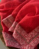 Noor Kamdani Crimson Red Border Chikankari Saree