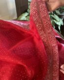 Noor Kamdani Crimson Red Border Chikankari Saree