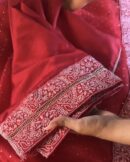 Noor Kamdani Crimson Red Border Chikankari Saree