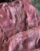Organza Chikankari Applique Kurta Set  Cranberry shade