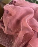 Organza Chikankari Applique Kurta Set  Cranberry shade