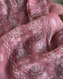 Organza Chikankari Applique Kurta Set  Cranberry shade