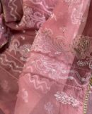 Organza Chikankari Applique Kurta Set  Cranberry shade