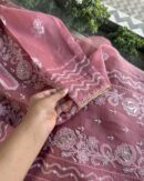 Organza Chikankari Applique Kurta Set  Cranberry shade