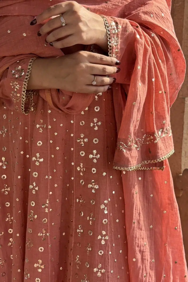 Peach Tangerine | Tissue Anarkali