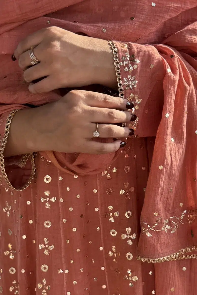 Peach Tangerine | Tissue Anarkali