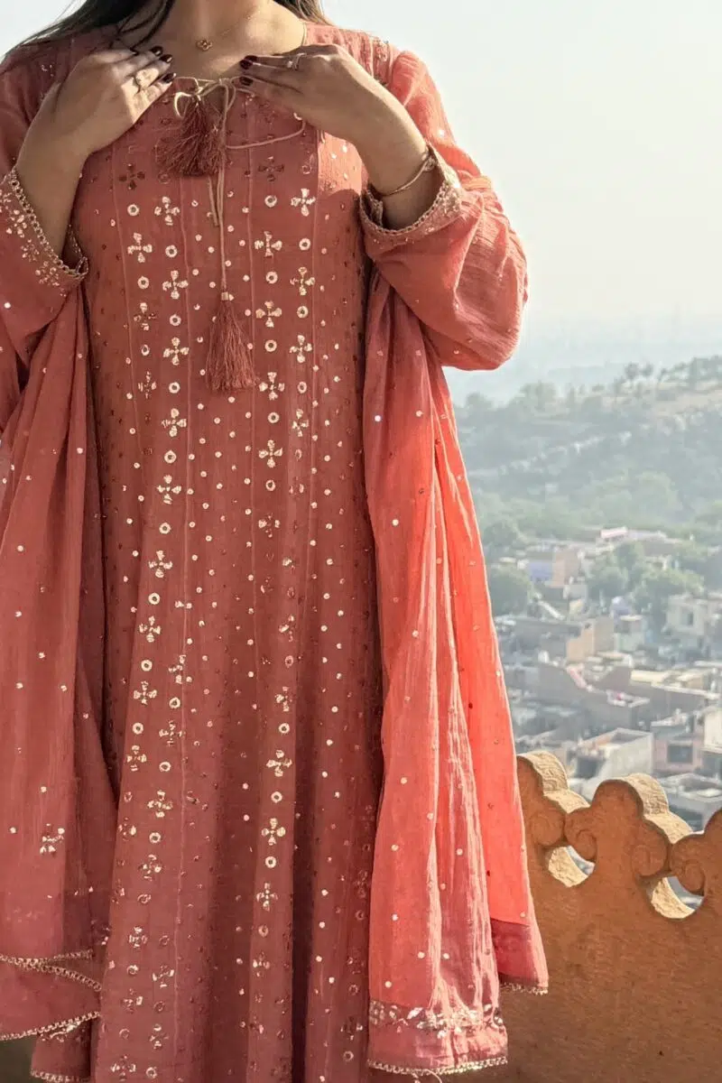 Peach Tangerine | Tissue Anarkali