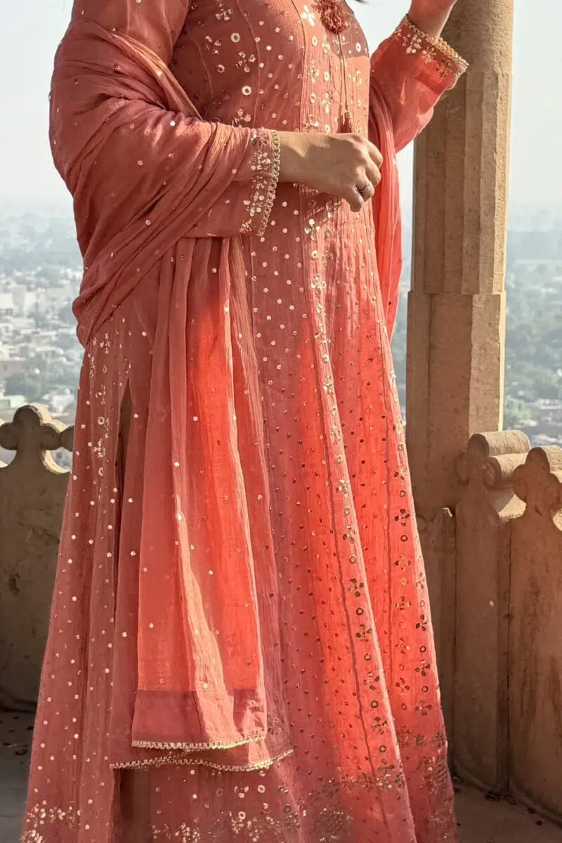 Peach Tangerine | Tissue Anarkali