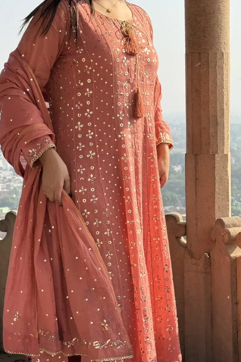 Peach Tangerine | Tissue Anarkali
