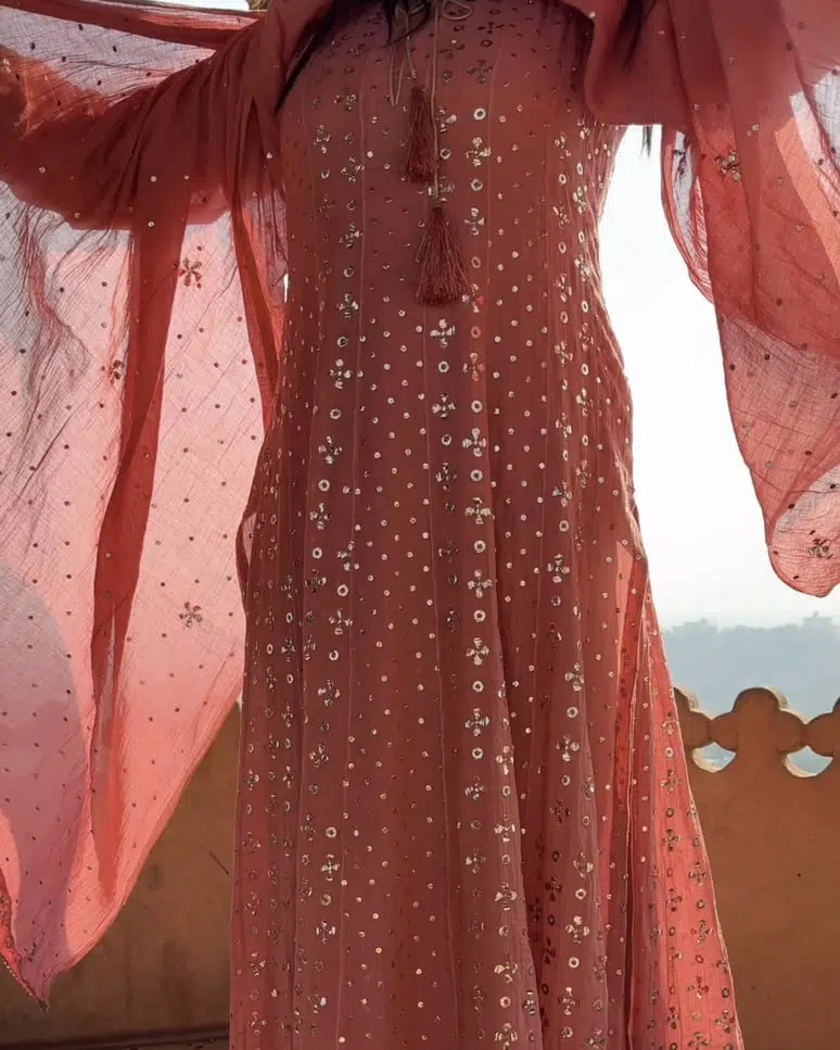 Peach Tangerine | Tissue Anarkali