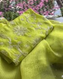 Mirror Work Tussar Kota Chikankari Kurta Set Fabric | Neon