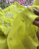 Mirror Work Tussar Kota Chikankari Kurta Set Fabric | Neon