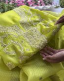 Mirror Work Tussar Kota Chikankari Kurta Set Fabric | Neon
